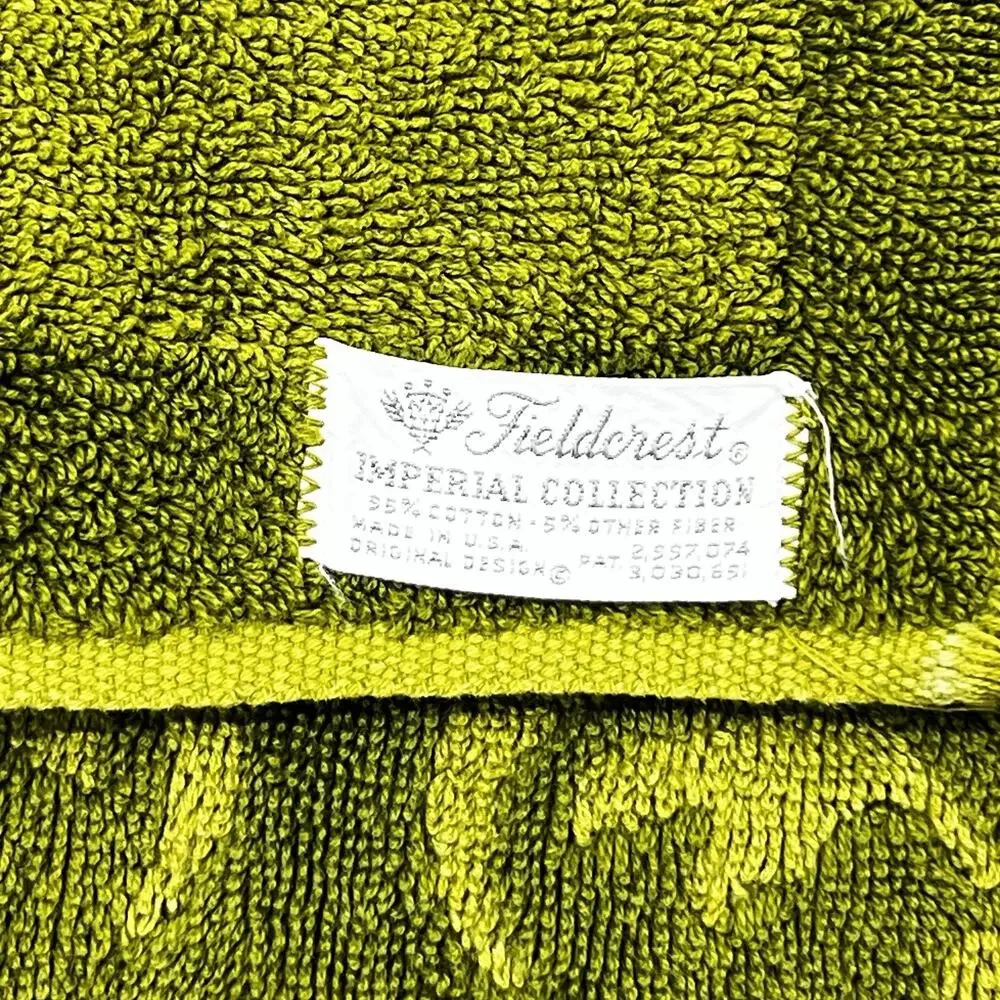 Vtg Fieldcrest Imperial Fleur De Lis Bath Towel Set Avocado Green MCM 6 Pc USA